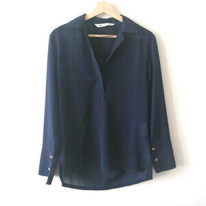 Size S - ZARA Women's Navy Blue Collared Long Sleeve Tunic Top